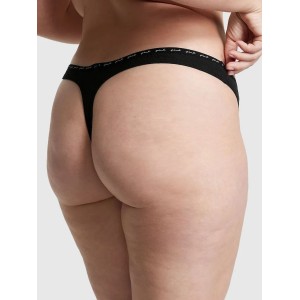 Трусики PINK Rib Logo Cotton Thong Panty Black