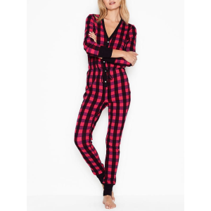 Піжама Thermal Long Romper Light Pink & Red Plaid