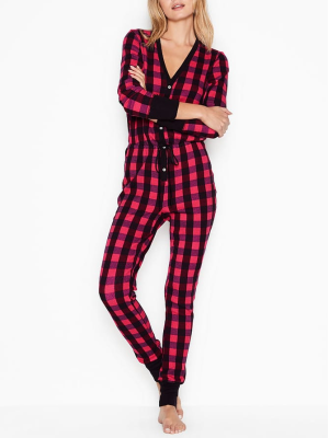 Пижама Thermal Long Romper Light Pink & Red Plaid