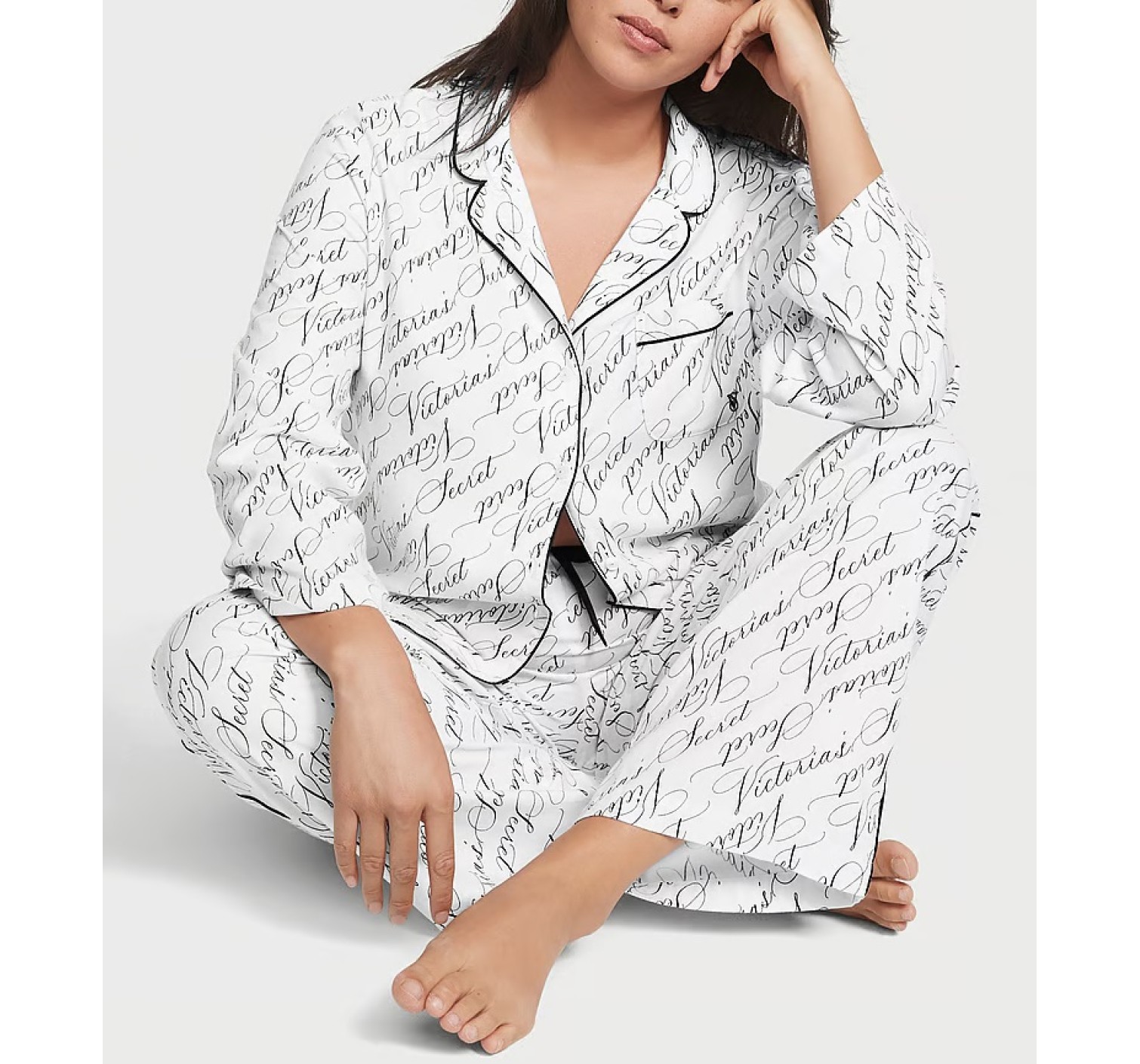 Піжама Flannel Long Pajama Set White Vs Script