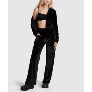 Спортивный костюм Velour Shine Logo Full-Zip Crop Hoodie Wide-Leg Black