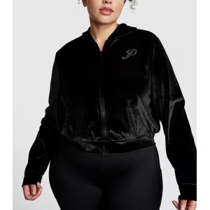 Спортивный костюм Velour Shine Logo Full-Zip Crop Hoodie Wide-Leg Black