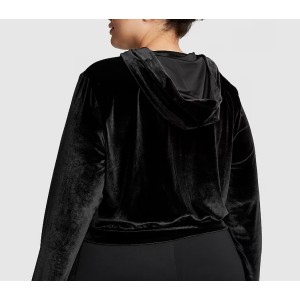 Спортивный костюм Velour Shine Logo Full-Zip Crop Hoodie Wide-Leg Black