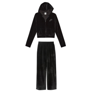 Спортивный костюм Velour Shine Logo Full-Zip Crop Hoodie Wide-Leg Black