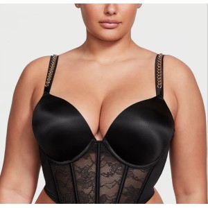 Комплект белья Bombshell Add-2-Cups Chain Strap Corset Top Black Thong Set