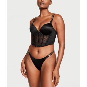 Комплект белья Bombshell Add-2-Cups Chain Strap Corset Top Black Thong Set