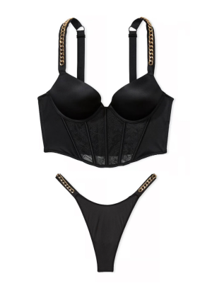 Комплект белья Bombshell Add-2-Cups Chain Strap Corset Top Black Thong Set