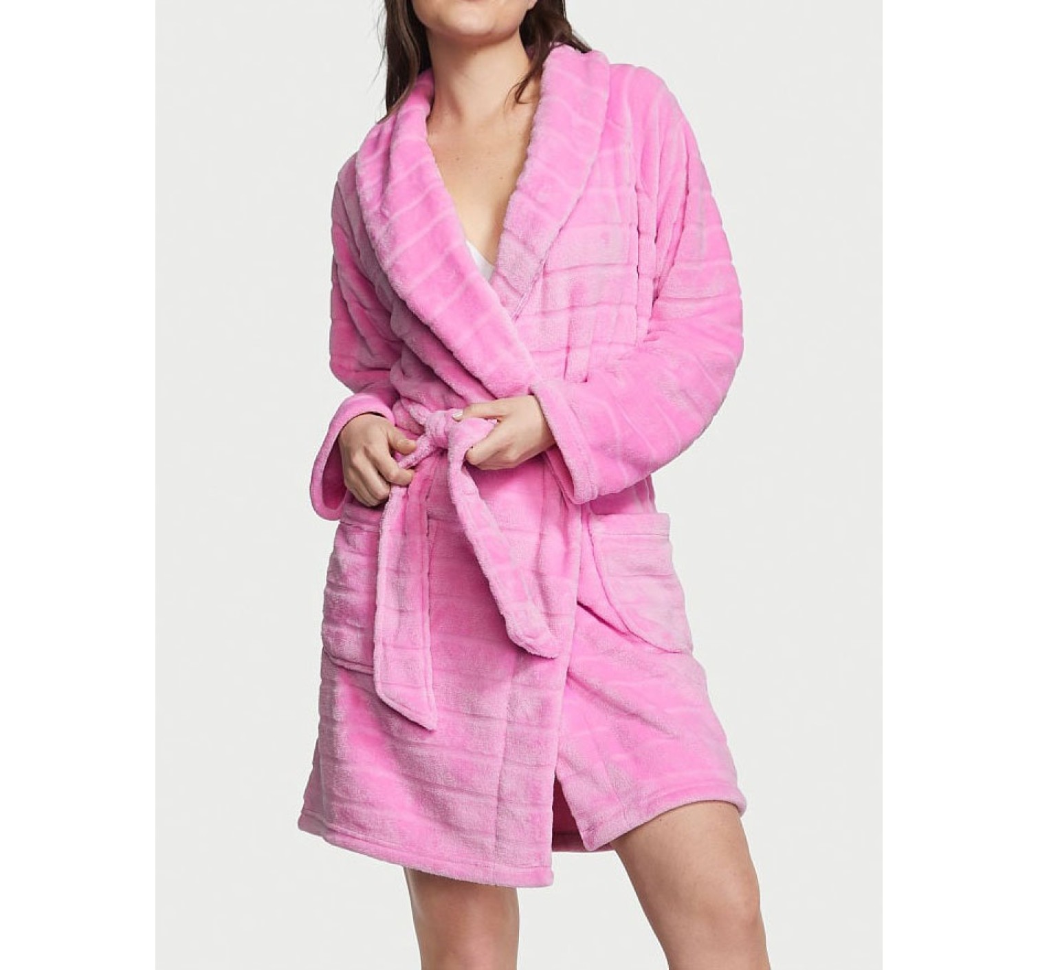 Халат Plush Striped Long Robe pink