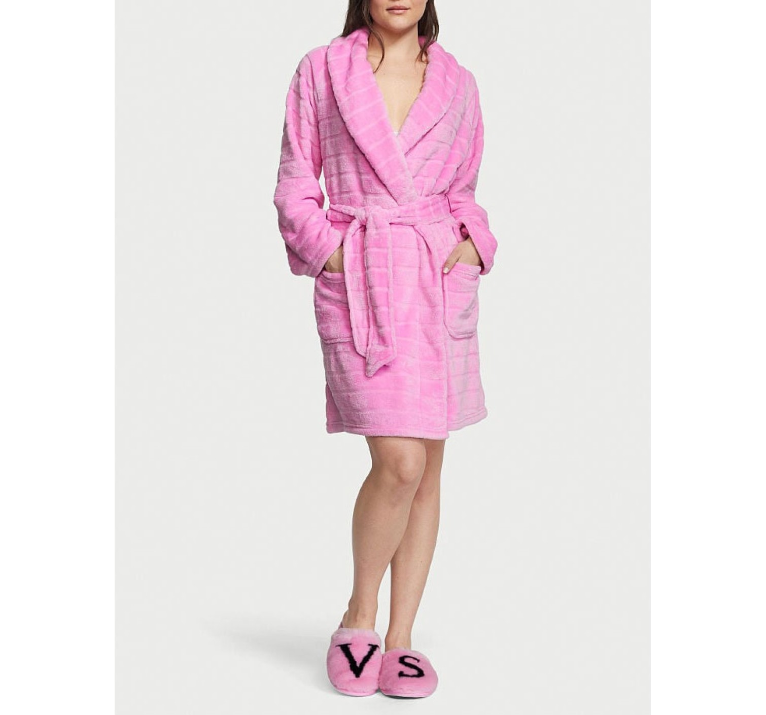 Халат Plush Striped Long Robe pink
