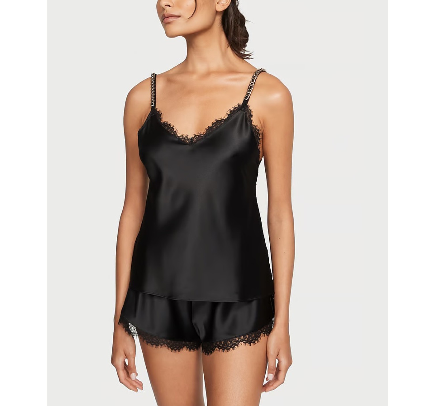Пижама Chain Strap Satin Lace-Trim Cami Shorts Set