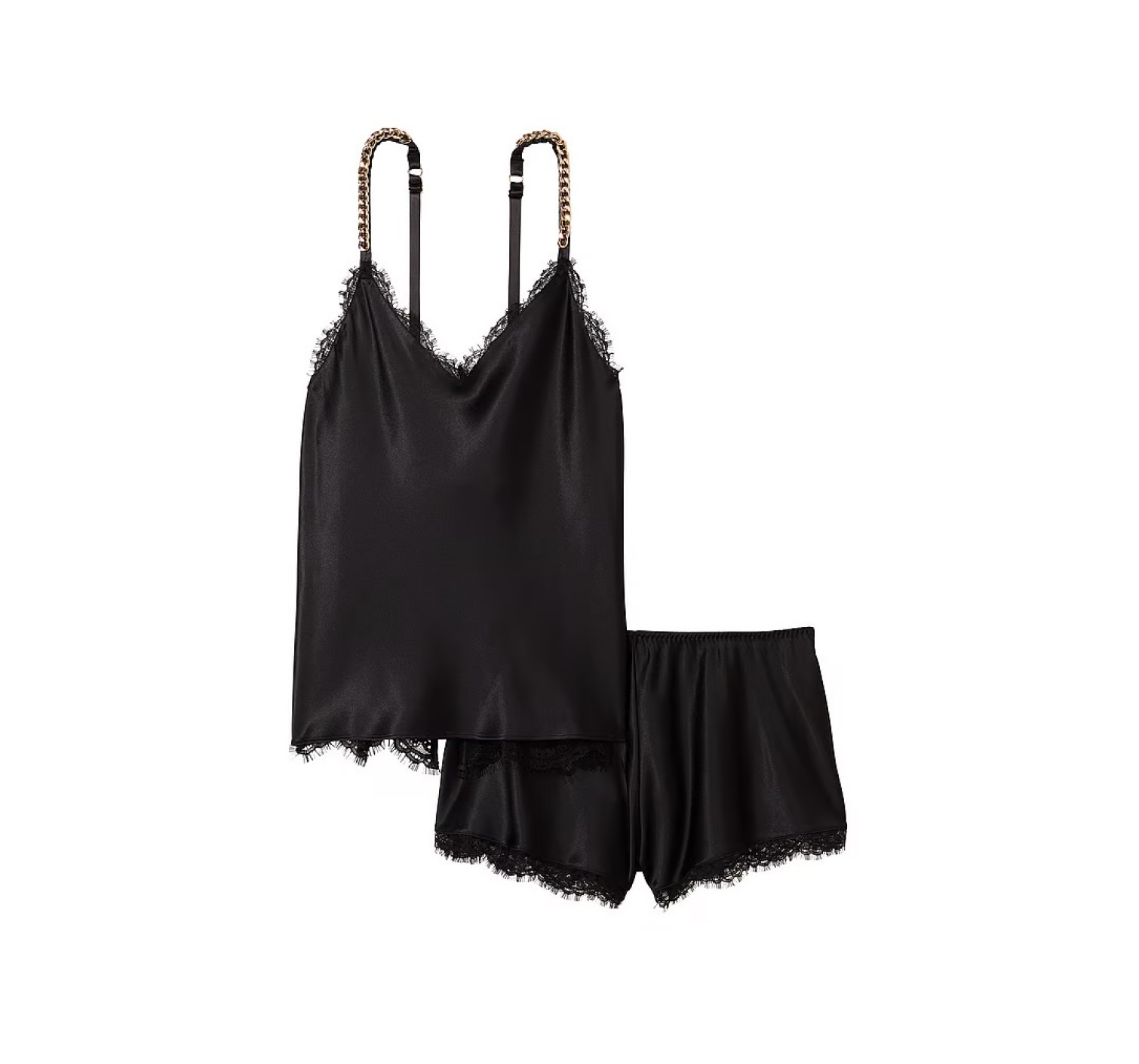 Пижама Chain Strap Satin Lace-Trim Cami Shorts Set