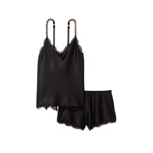 Пижама Chain Strap Satin Lace-Trim Cami Shorts Set