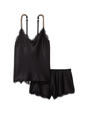 Піжама Chain Strap Satin Lace-Trim Cami Shorts Set