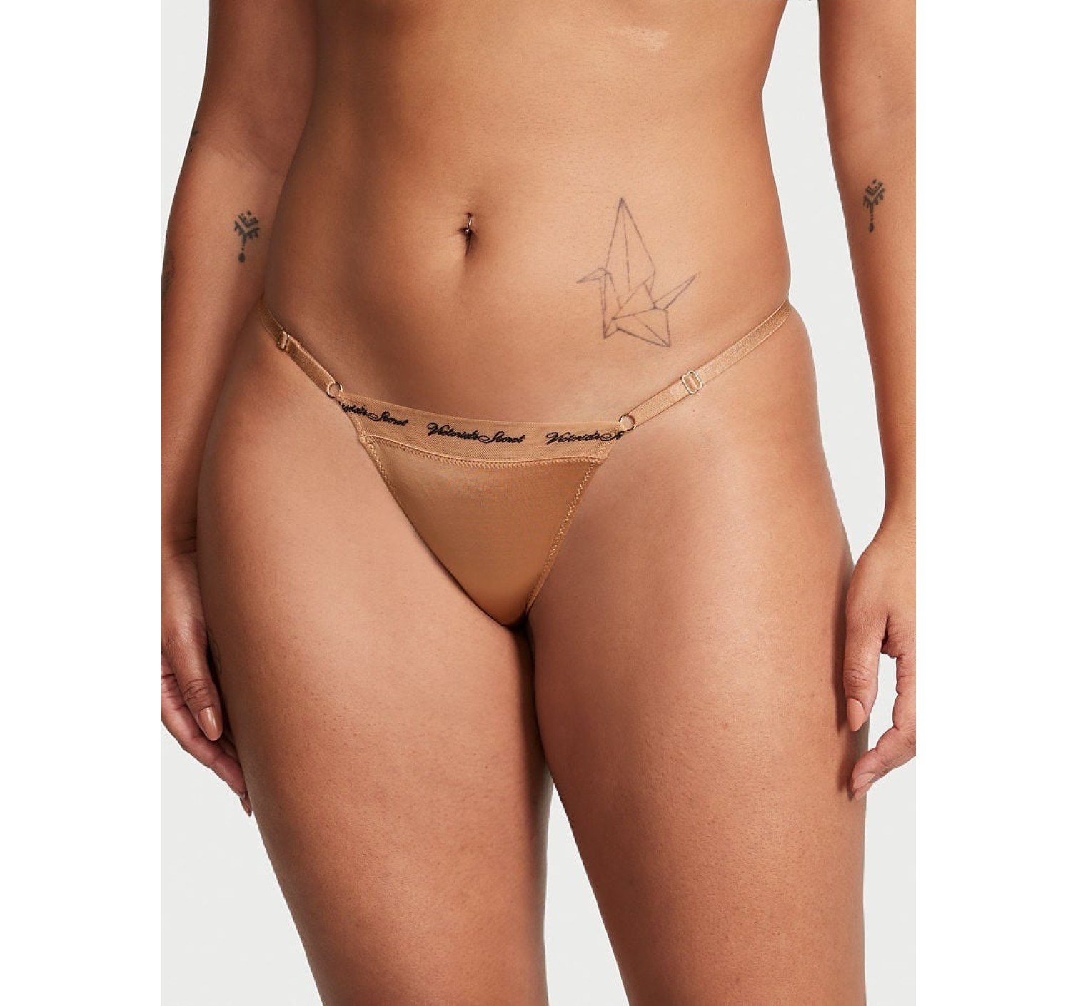 Трусики Logo Embroidery Adjustable String Thong Panty Toffee
