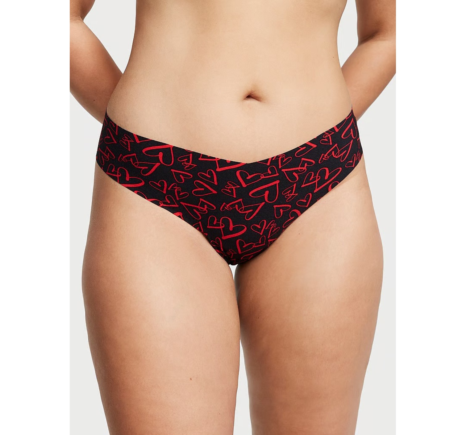 Трусики No-Show Thong Panty Black & Red Hearts