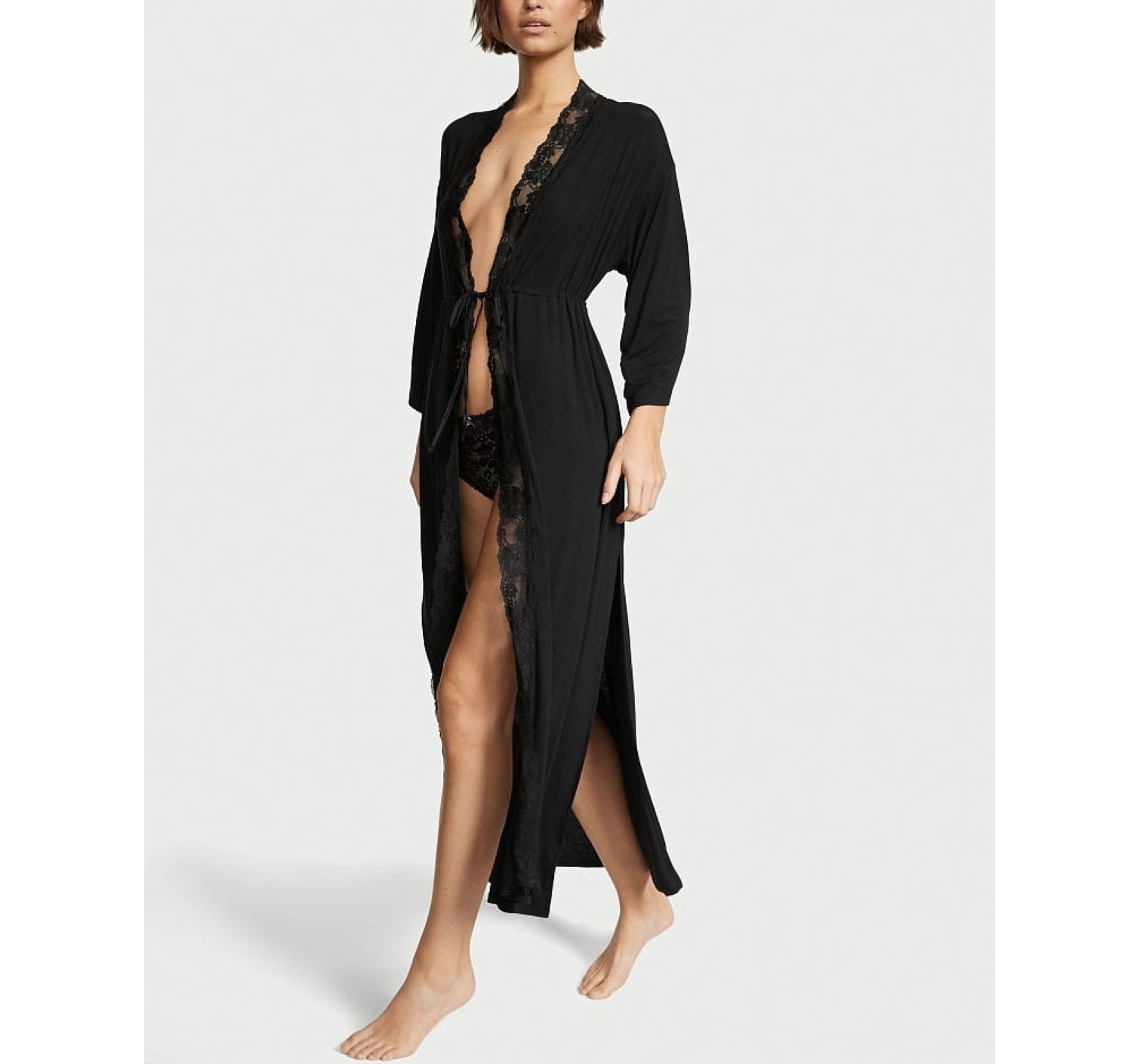 Халат Modal Lace-Trim Long Robe Black
