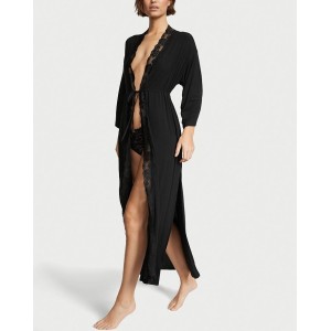 Халат Modal Lace-Trim Long Robe Black