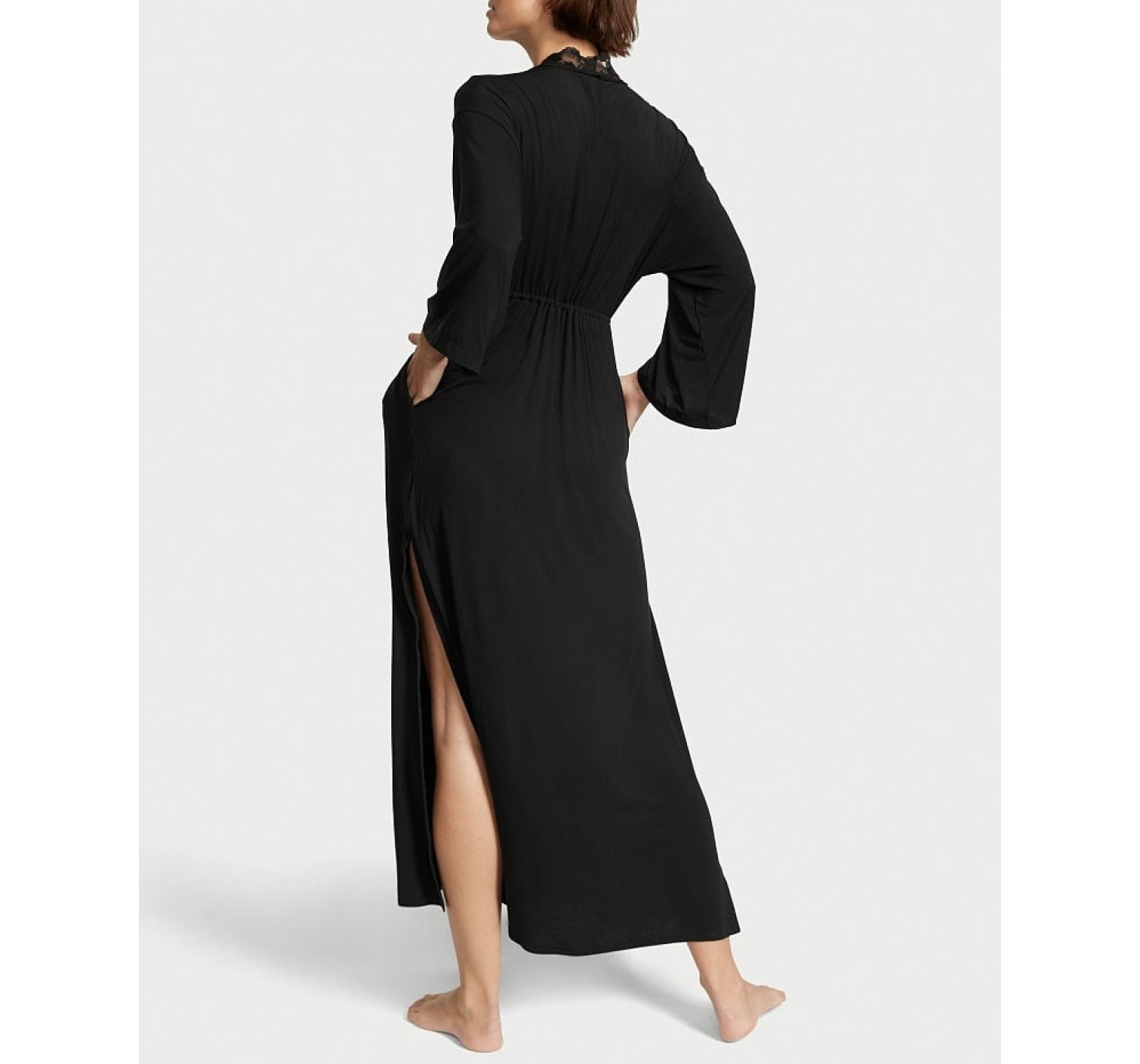 Халат Modal Lace-Trim Long Robe Black