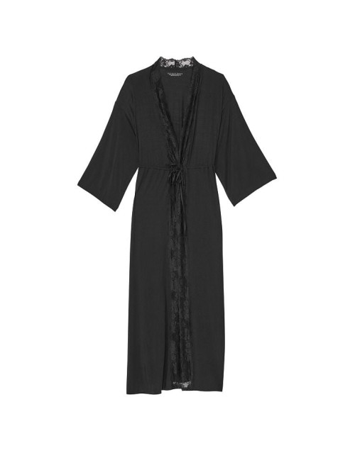 Халат Modal Lace-Trim Long Robe Black