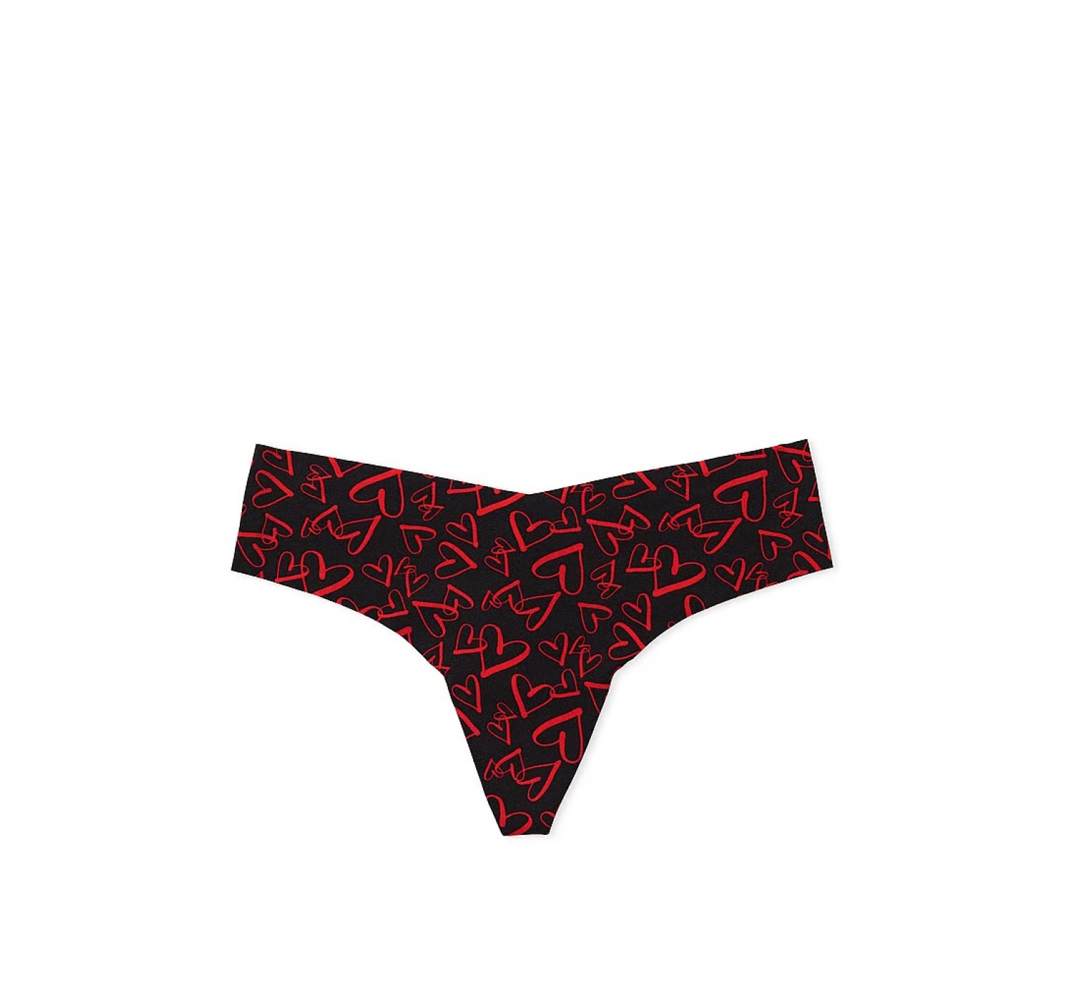 Трусики No-Show Thong Panty Black & Red Hearts