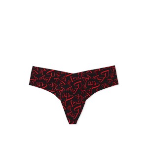 Трусики No-Show Thong Panty Black & Red Hearts