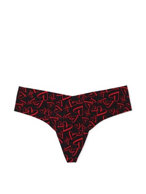 Трусики No-Show Thong Panty Black & Red Hearts
