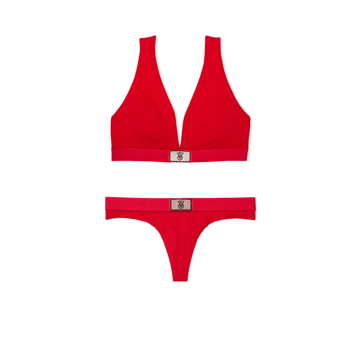 Комплект білизни Shine Patch Cotton Wireless Plunge Bralette Set Lipstick