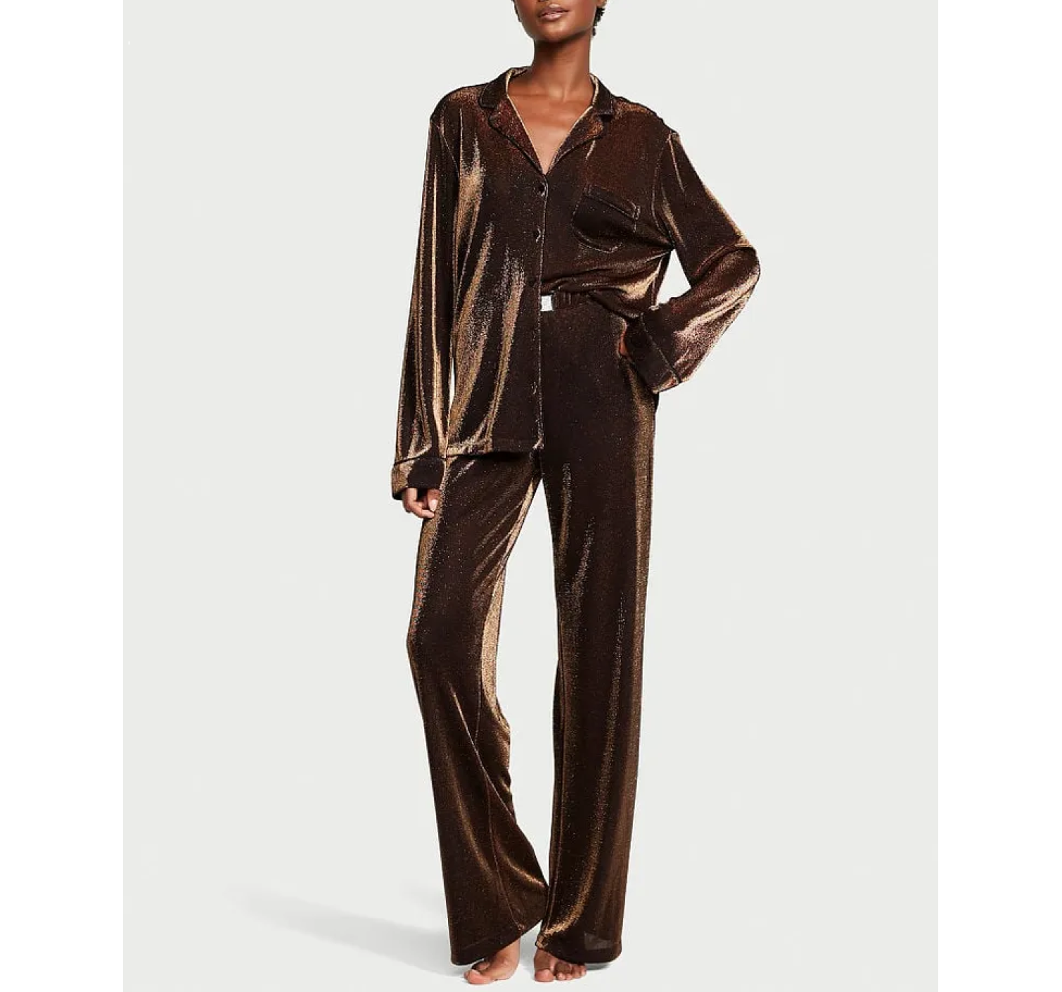 Пижама Shimmer Knit Long Pajama Set Gold 