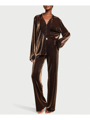 Пижама Shimmer Knit Long Pajama Set Gold 