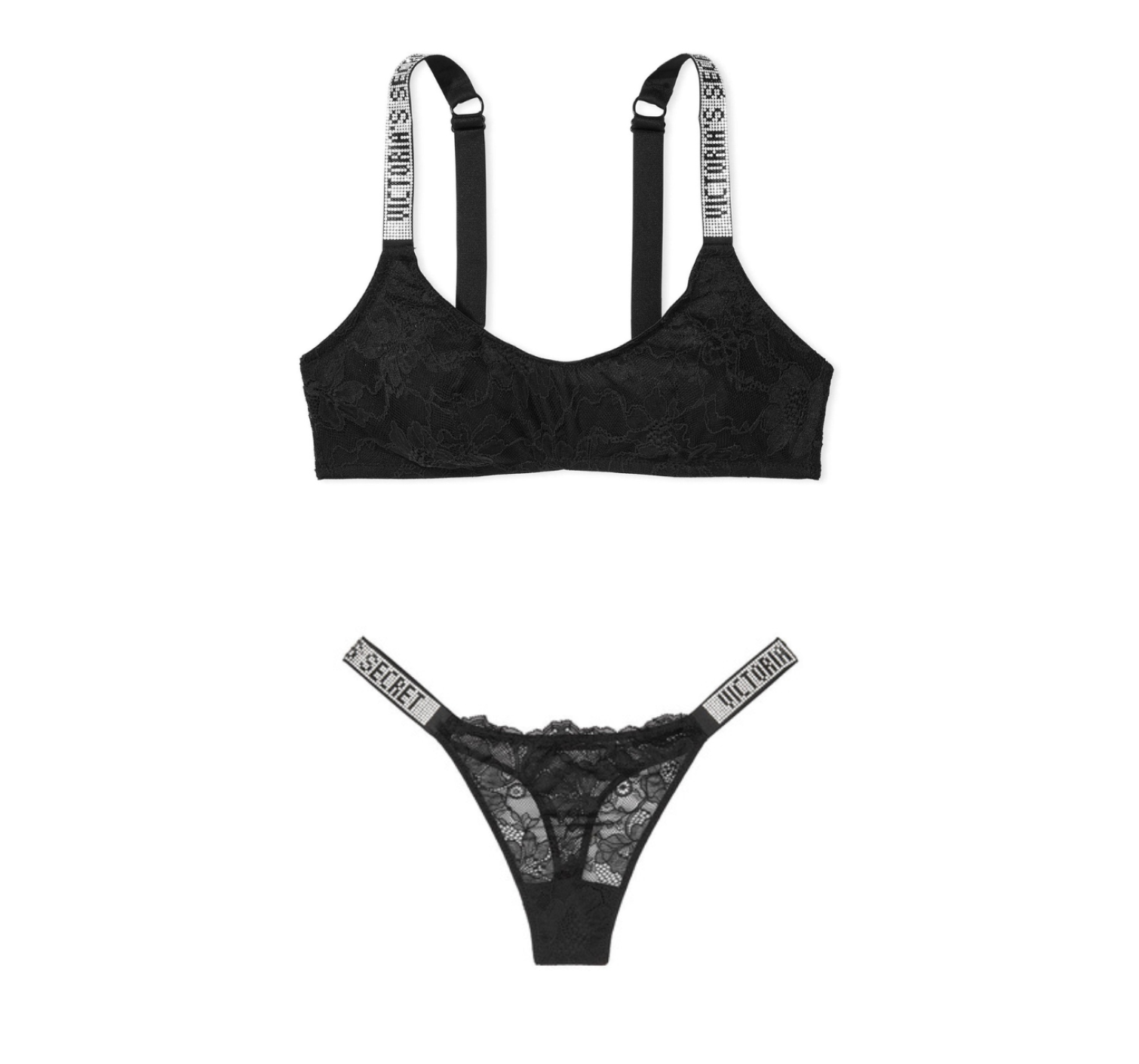 Комплект белья Shine Strap Lace Bralette Black Set