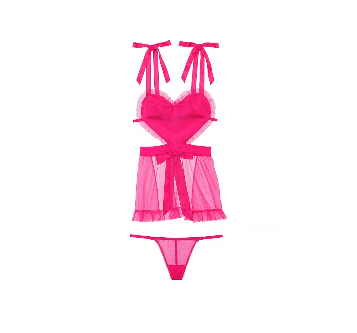 Пеньюар Вікторія Сікрет VERY SEXY Fun Flirty Dotted Mesh Apron Babydollset Set