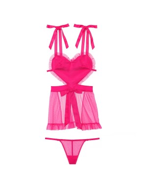 Пеньюар Виктория Сикрет VERY SEXY Fun Flirty Dotted Mesh Apron Babydollset Set