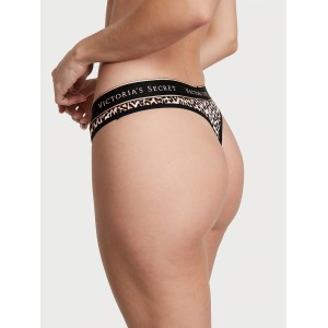 Трусики Logo Flocked Mesh Thong Panty Natural Cheetah