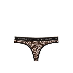 Трусики Logo Flocked Mesh Thong Panty Natural Cheetah