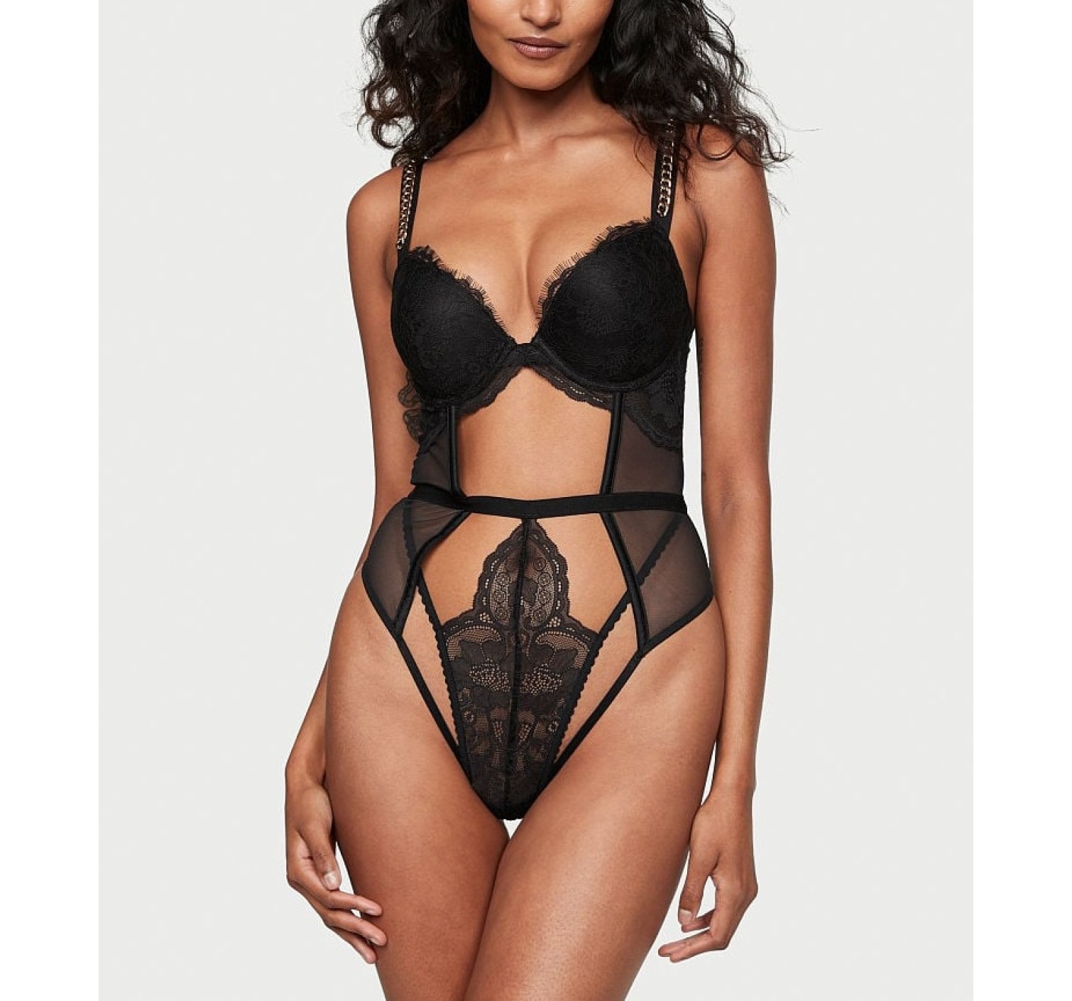 Боди Chain Strap Lace Push-Up Teddy