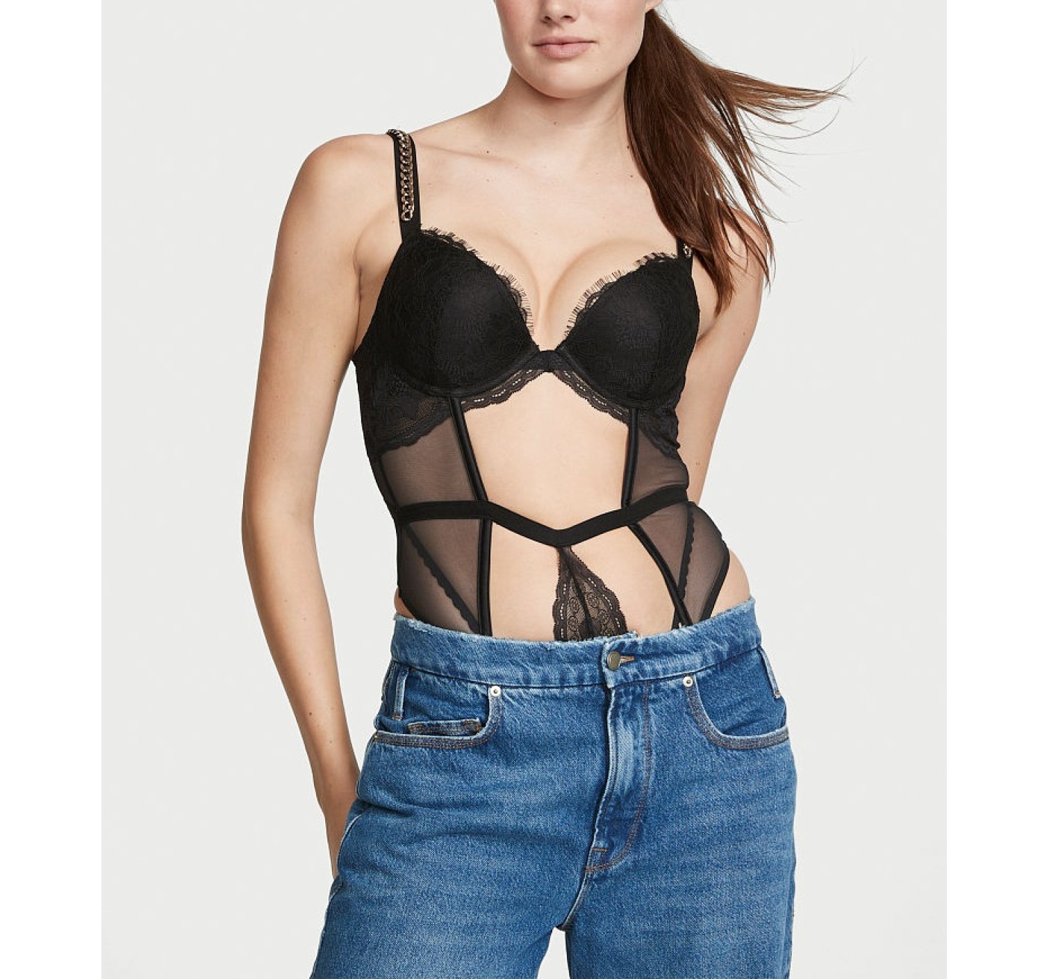 Боди Chain Strap Lace Push-Up Teddy
