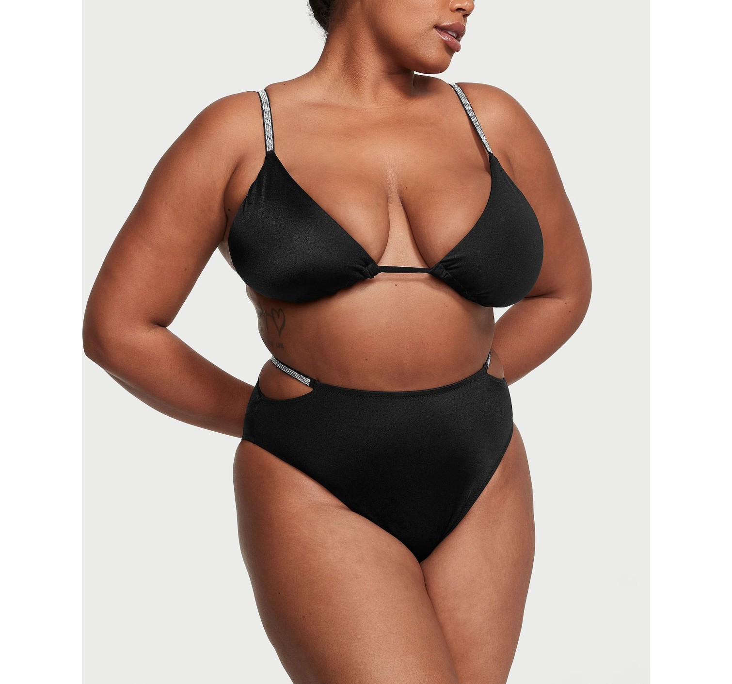 Купальник Shine Strap Triangle Bikini Top High-Waist Cheeky Set Black