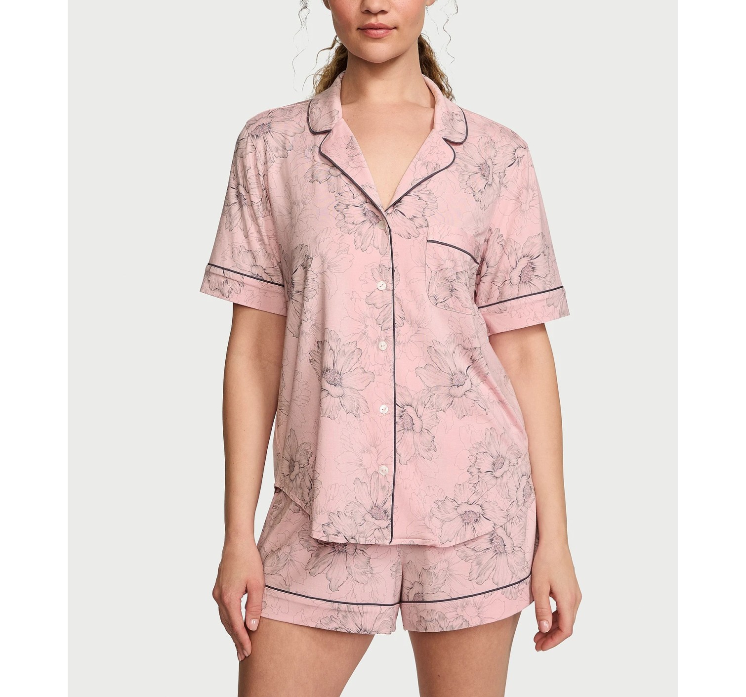 Піжама Modal Short Pajama Set Pink Outline Floral