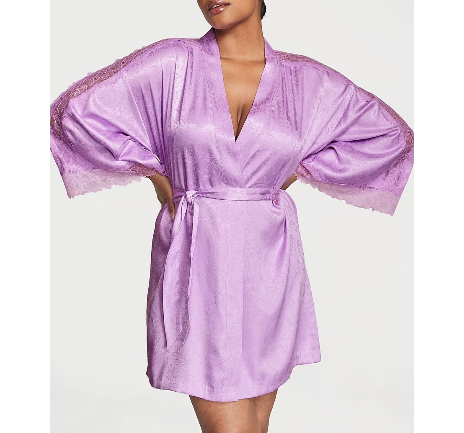 Халат Satin Lace Inset Jacquard Purple