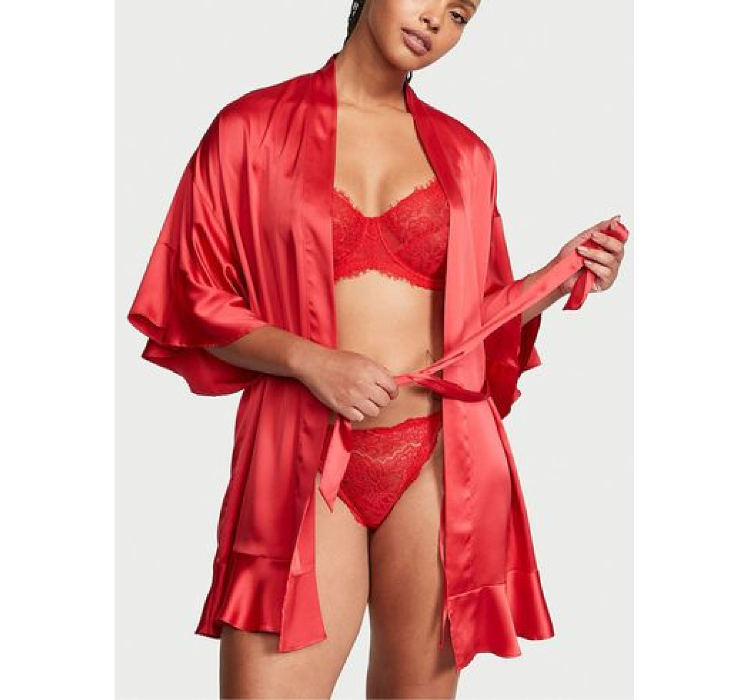 Сатиновый халат Flounce Satin Robe Lipstick Foil