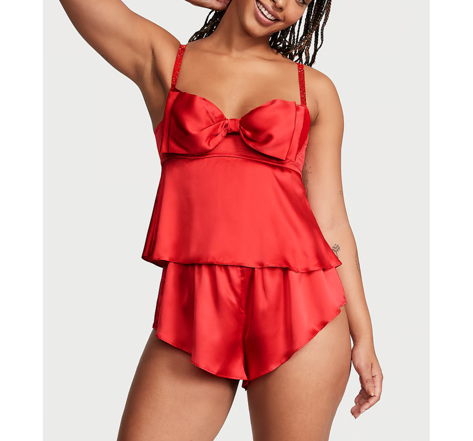 Пижама Bow-Topped Satin Cami Set Lipstick