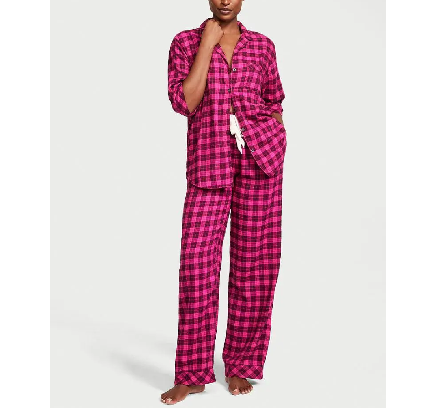 Пижама Flannel Long Pajama Set Pink Plaid