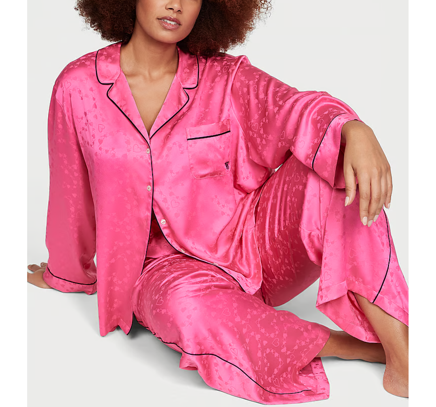 Сатиновая пижама Satin Long Pajama Set Hollywood Pink