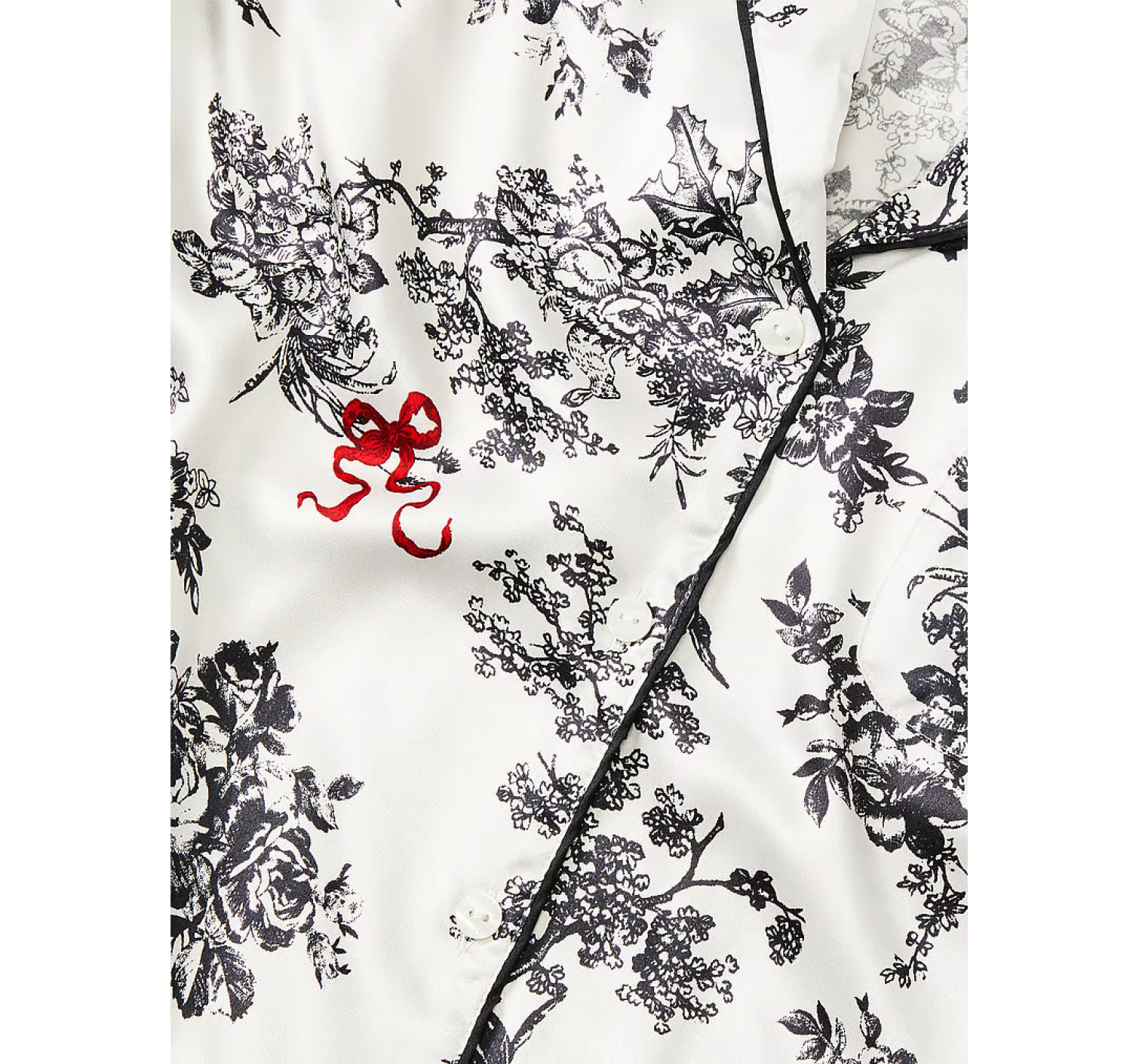 Сатинова піжама Satin Long Pajama Set White Floral Print