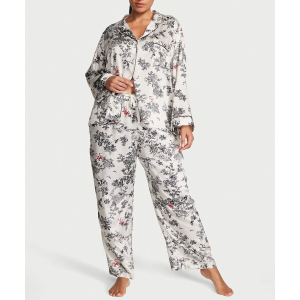 Сатинова піжама Satin Long Pajama Set White Floral Print