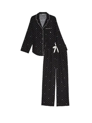 Пижама Flannel Long Pajama Set Black Logo Dot