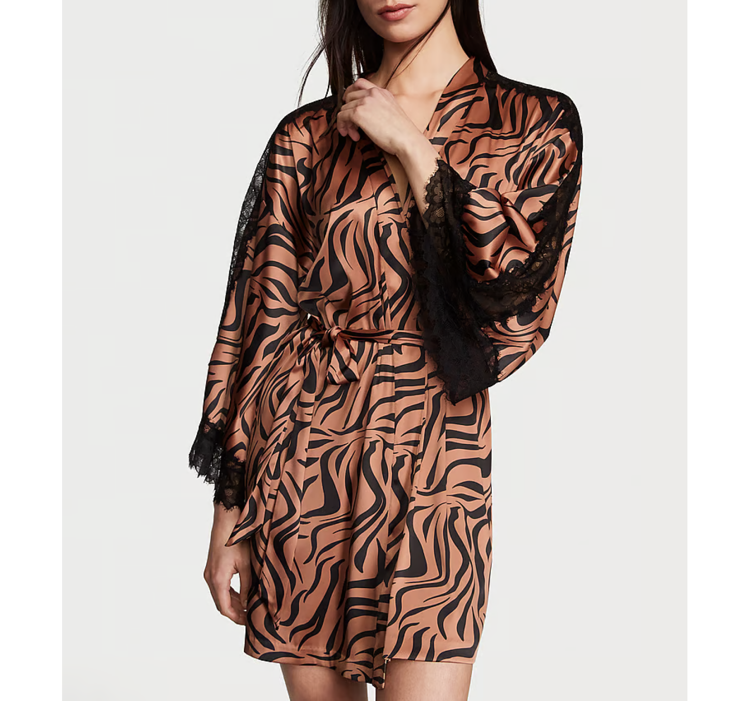 Сатиновый халат Luxe Satin Lace Inset Robe Zebra