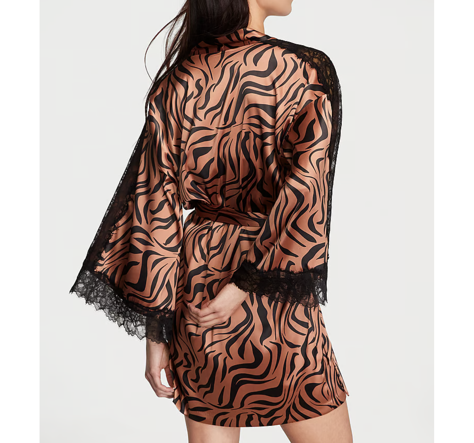Сатиновый халат Luxe Satin Lace Inset Robe Zebra