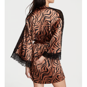 Сатиновый халат Luxe Satin Lace Inset Robe Zebra