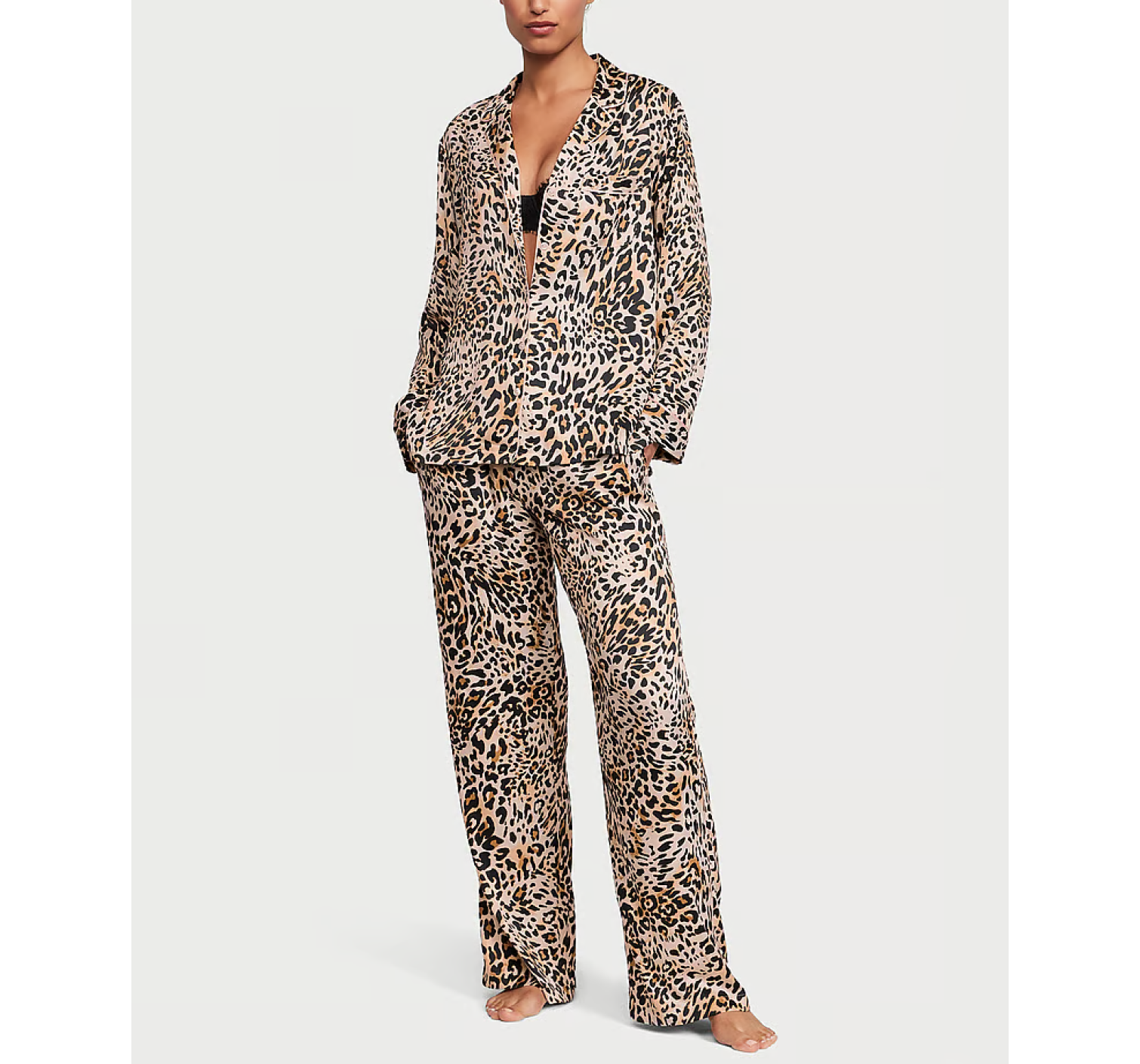 Сатиновая пижама Satin Long Pajama Set Wavy Leopard